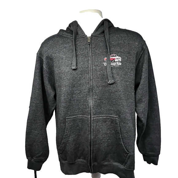 Old Guys Rule Truck Mens Charcoal Gray Zip up Hoodie Jacket Large 50/50 Cotton - Picture 2 of 8
